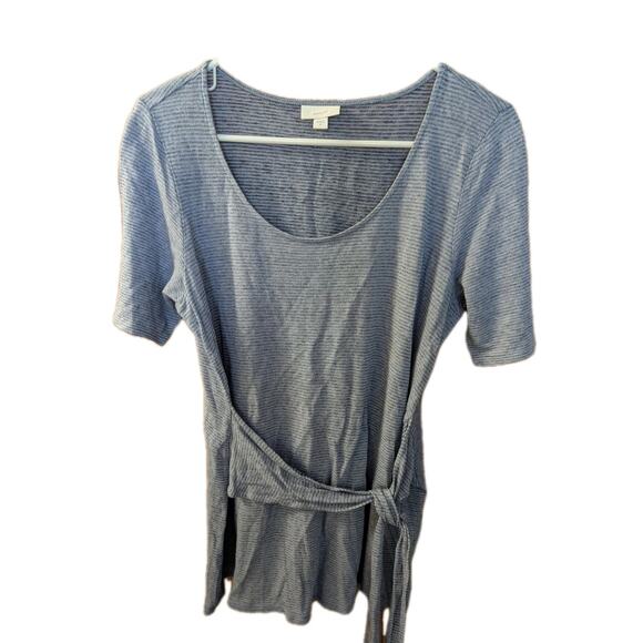 Pure Jill Blue Striped Tie Waist Tunic Size M Linen blend - Picture 1 of 5